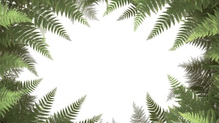 Poster - Framed green fern leaves creating a natural border against a clean white background ideal for fresh and vibrant designs.
