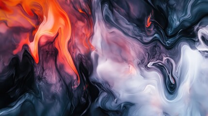 Poster - dark smoke and vibrant colors blended in an abstract composition with a light background showcasing 