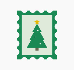 Wall Mural - christmas tree post stamp or picture isolated on white background. vector illustration.