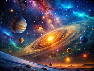 Wall Mural - Enchanting Macro Photography of a Beautiful Night Sky with Stars, Planets, and Nebulas Captured in Stunning Detail for a Captivating Celestial Experience