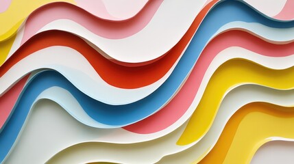 Poster - vibrant wavy layered paper pattern in pastel colors on a white background showcasing dynamic design 