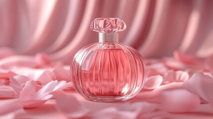 Wall Mural - Elegant Pink Perfume Bottle Amidst Rose Petals