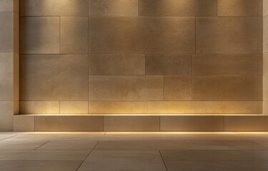 Poster - Modern interior with illuminated stone wall and floor.
