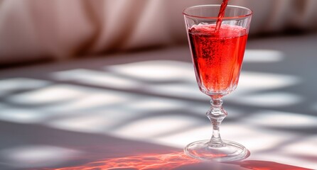 Poster - Red liquid pouring into a crystal glass.