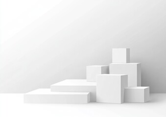 Poster - Minimalist white cube display on white background.