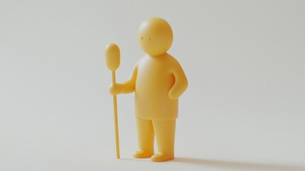 Poster - Yellow 3D figure holding a long stick, minimalist design.