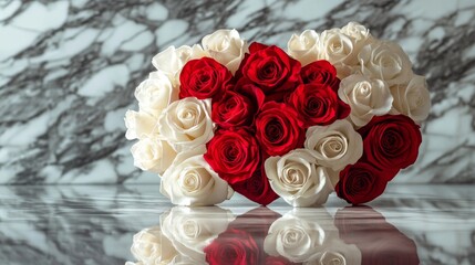 Wall Mural - Red and white roses arranged in a heart shape