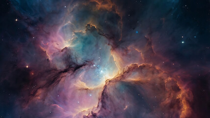 Wall Mural - Vibrant Nebula in Outer Space - Cosmic Beauty, abstract wave pattern, digital artwork, vibrant gradient design, pink and teal gradient, dynamic wave lines, modern digital art, flowing lines artwork
