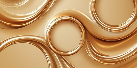 Wall Mural - Smooth and flowing circular golden ribbons with soft gradients and metallic textures