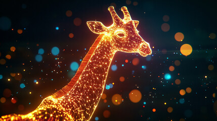 Wall Mural - A futuristic giraffe icon glowing with feeding data, symbolizing online wildlife observation platforms, ecological research tools, and conservation initiatives.  