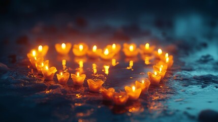 Poster - Heart Shaped Candles Burning Brightly In Winter