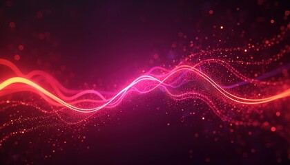 Poster - Abstract neon light waves and particles glowing on a dark background