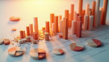 Aufkleber - 3D infographics for business presentation with neon glowing charts, bars and pie diagrams