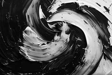 Poster - A swirling pattern of black and white paint showcases a dynamic blend of colors, created during an artistic process in a vibrant studio.