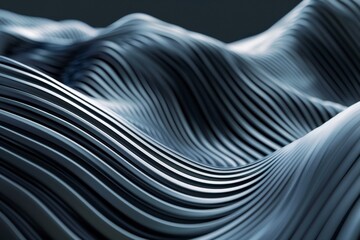 Poster - Softly lit, curved black metal waves flow in a minimalist abstract design, creating an illusion of depth and movement against a dark backdrop.