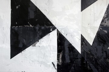 Poster - This artwork displays a striking geometric mural composed of bold black and white triangles, showcasing varied textures in an urban setting, captivating viewers with its dynamic design.