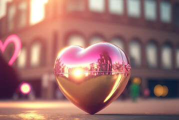 Poster - Shiny metallic heart as a symbol of love on Valentine's Day