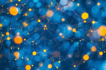 Fototapete - A vibrant network of glowing dots and lines emerges against a deep blue backdrop, symbolizing connections and technology, showcasing a dynamic digital landscape.