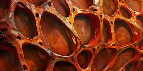 Poster - Abstract Reddish-Orange Interconnected Network Structure