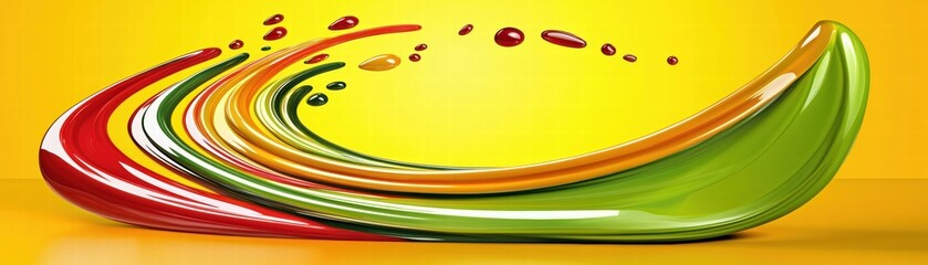 Poster - A vibrant splash of colors in a flowing, abstract design, featuring shades of green, red, and yellow, suggesting energy and creativity.