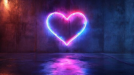 Wall Mural - Neon Heart Glows on a Dark Concrete Wall