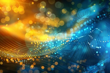 Poster - Colors intertwine in a dynamic display, with blue and orange forming soft waves and bokeh effects, creating a captivating abstract visual experience.