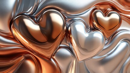 Wall Mural - Metallic Hearts Resting on Swirling Fabric