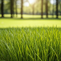 Green grass texture. Field of green grass, a lawn in spring. Background of color grass. Closeup of a freshly mowed lawn, park. Sports turf surface. Backdrop of pasture close up. Nature Wallpaper.