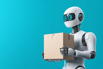 Poster - Robot holding a package in a futuristic setting