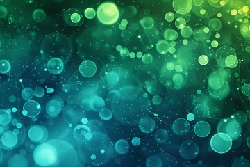 Poster - Vibrant blue and green abstract background features glowing circles and bokeh effects, perfect for artistic design or digital artwork.
