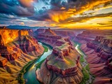 Majestic Aerial View of the Grand Canyon at Sunrise Showcasing Colorful Rock Formations and the Colorado River Winding Through the Stunning Landscape in Arizona's Natural Wonder