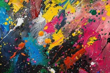 Poster - An artist's studio is alive with energy as a vibrant abstract painting showcases an explosion of colors, with splashes of paint creating a captivating visual experience.