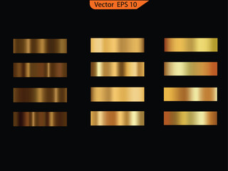 Wall Mural - Set of gold and banners. Set of empty gold buttons and sliders, web icons and game icon set. Gradient mesh. Button set color gold glossy. Vector illustration.