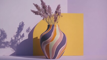 Poster - Striped Vase with Dried Lavender Flowers on Display