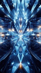 Poster - Abstract Blue Crystal Structure Glowing Interior Design
