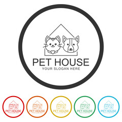 Canvas Print - Dog cat pet house home Line icon. Set icons in color circle buttons