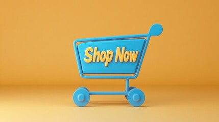 Poster - Blue Shopping Cart Shows Shop Now Message