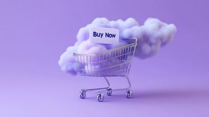 Poster - Shopping Cart With Buy Now Sign In Purple Clouds