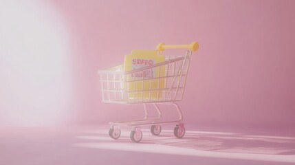 Poster - Shopping Cart Contains Yellow Folder Representing Online Purchase