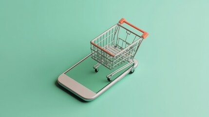 Poster - Mini Shopping Cart Resting On A Smartphone