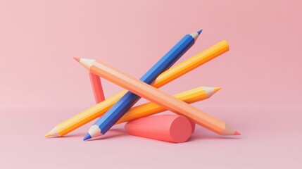 Poster - Colorful Pencils Arranged Artistically on Pink Background