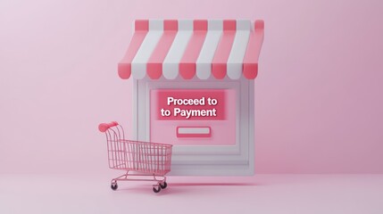Poster - Pink Store Front Displaying Payment Prompt With Cart