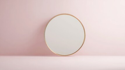Aufkleber - Oval Mirror With Gold Frame Against Pink Background
