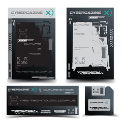 Wall Mural - cyberpunk y2k 2000s gaming futuristic icon pattern set collection banner poster template hud for bra