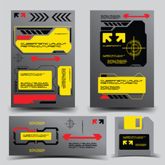 Wall Mural - cyberpunk y2k 2000s gaming futuristic icon pattern set collection banner poster template hud for bra