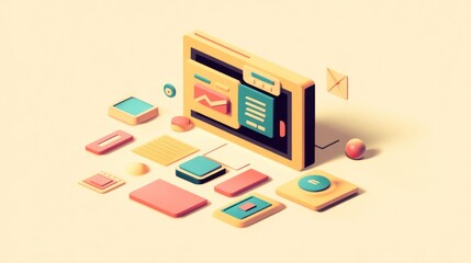 Poster - Isometric Illustration Of A Modern Web Interface Design
