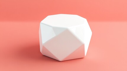 Poster - White Geometric Shape on Coral Background