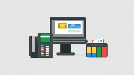 Poster - Electronic Payment System with Card Reader and Computer