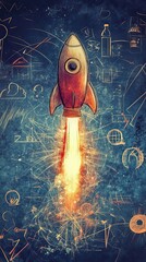 Wall Mural - rocket launching amidst abstract sketches and drawings
