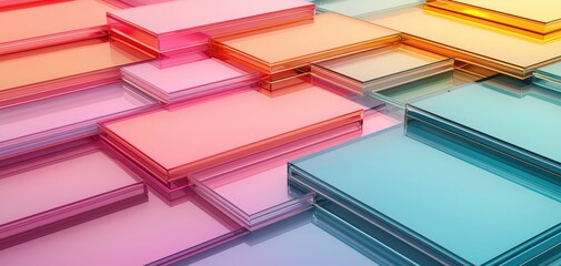 Poster - A vibrant arrangement of colorful layered sheets creating a visually appealing abstract.